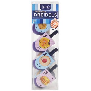 Picture of Hand Painted Wood Dreidels Large Size  Whimsical Foods Design 4 Pack